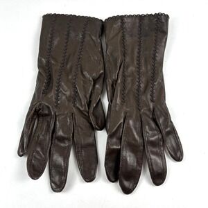 Gloves by Superb Leather Gloves Women 6.5/7 Brown Vintage Stitched Trim